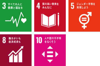 3_すべての人に健康と福祉を
4_質の高い教育をみんなに
5_ジェンダー平等を実現しよう
8_働きがいも経済成長も
10_人や国の不平等をなくそう